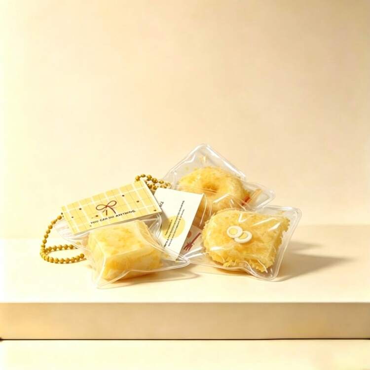 1件新款炸吐司系列軟捏壓力緩解玩具，逼真食物裝飾吊飾，炸甜甜圈減壓掛飾，適合生日節日派對禮物，隨機款式附卡頭 - 彩色 - 查看 3