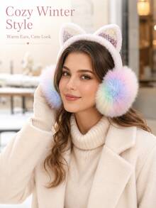 1pc Girls Cute Pink Macaron Color Soft Plush Winter Earmuffs With Fluffy Ear Covers And Shiny Decoration, Suitable For Autumn/Winter - Multicolor - View 9
