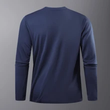 Men's Solid Color Crew Neck Letter Print Long Sleeve T-Shirt - Versatile Outdoor Sports Top - Blue - View 4