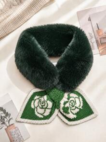 1pc Women's Knitted Fuzzy Neck Warmer, Paired With Fishtail Ribbon Splice Design, Suitable For Autumn/Winter Daily Warmth - Khaki - View 10