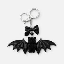 Gothic Bat Bear Keychain, Halloween Black Wing Bag Charm, Cute Bow Pendant, Flocked Material Bag Accessory, Dark Style Phone Charm - Multicolor - View 5