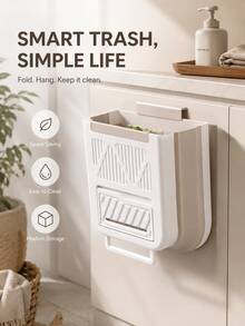 1Pc Aesthetic Wall‑Hanging Foldable Trash Bin, Thick Large‑Capacity Kitchen Garbage Container, Cream Tone Cabinet Door Hanging Waste Bucket, Multi‑Scene Household Storage Organizer - Multiple Styles - View 9