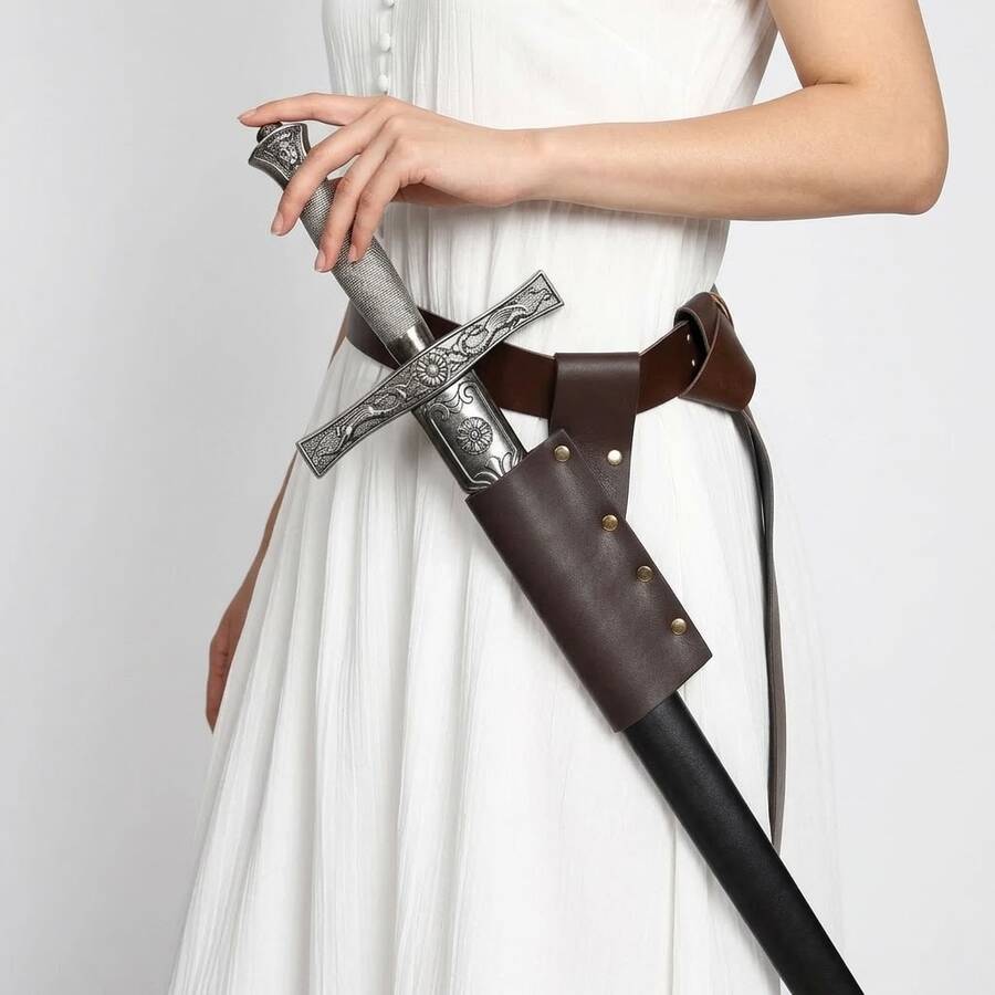 1pc Renaissance Style Sword Scabbard, Hanging PU Leather Knife Sheath, Unisex, Costume Accessory To Enhance Outfit Atmosphere, Perfect For Halloween Cosplay, LARP, Stage Performance Decoration - A - View 1
