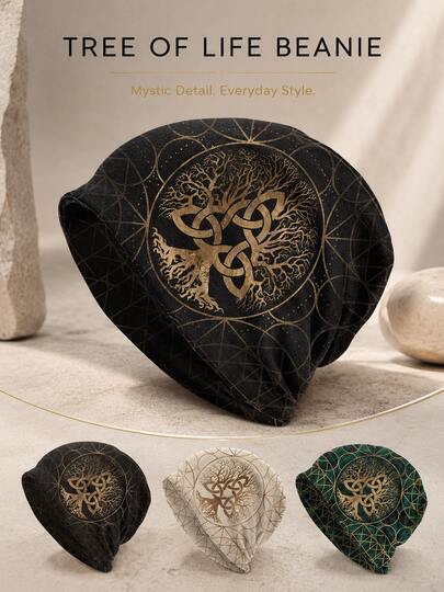 1pc Unisex Lightweight Tree Of Life Print Elastic Polyester Hat