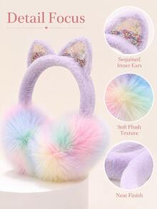 1pc Girls Cute Pink Macaron Color Soft Plush Winter Earmuffs With Fluffy Ear Covers And Shiny Decoration, Suitable For Autumn/Winter - Multicolor - View 7