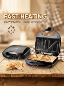 SOKANY 800W High Power Sandwich Maker, Double-Sided Heating, Non-Stick Plates, LED Indicator Light, Easy To Clean, Suitable For Bread, Pancakes, Grilling, Breakfast - Black - View 4