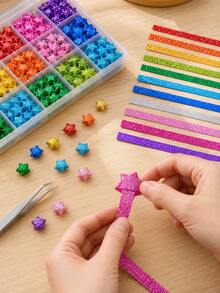 400 peças/200 peças - 10 Cores Tiras de Papel Origami Estrela da Sorte Brilhante, Papel de Artesanato Dobrável com Glitter para Fazer Estrela 3D DIY, Encher Garrafa de Desejos, Fazer Presentes Feitos à Mão, Scrapbooking, Atividades de Festa, Decoração de Casa, Artesanato de Sala de Aula, Decoração de Feriados e Projetos Criativos Feitos à Mão - Multicolorido - Visão 2
