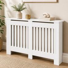 Royalswill White Radiator Cover, Modern MDF Vertical Slats Radiator Cabinet With Top Shelf, Wooden Radiator Heater Cover For Living Room, Bedroom & Hallway, 3 Sizes - White - View 1