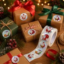 500pcs/Roll Holographic Laser Santa Claus Stickers, 1 Inch Round, 6 Designs, Baking Packaging Stickers, Envelope Gift Seal Stickers, Cup Stickers, DIY Decoration Stickers, Christmas Atmosphere Stickers, PVC Self-Adhesive Label Roll Stickers - Multicolor - View 3