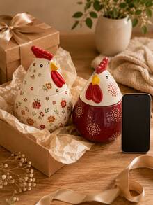 Chicken Ceramic Storage Jar With Lid & Spoon, Cute Floral Condiment Sugar Spice Coffee Bean Container, Kitchen Gift - Multicolor - View 10