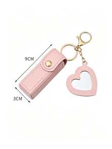 3/1pc PU Leather Lipstick Holder Keychain With Heart-Shaped Mirror, Multi-Color Portable Lipstick Case, Fashion Bag Charm Pendant, Women's Handbag Wallet Accessory, Suitable For Daily And Travel Use - Multicolor - View 5