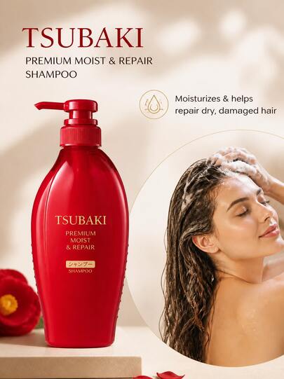 Tsubaki Camellia Oil Repairing Shampoo, Moisturizing Shampoo, Makes Hair Smooth And Shiny, Improves Dryness And Frizz, Suitable For Permed, Dyed And Damaged Hair, Suitable For Daily Home Use