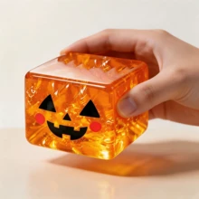 1pc Halloween Glitter Ghost Cube Squishy, Creative Stress Relief Toy, Popular Squeeze Healing Gadget - Multicolor - View 2