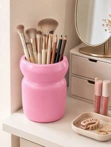 1pc Minimalist Makeup Brush Holder, Rounded Cosmetic Organizer Cup For Makeup Brushes Lipstick Eyeliner Eyebrow Pencil And Beauty Tools, Aesthetic Vanity Desktop Storage For Dressing Table Bedroom Bathroom Countertop Decor - Multicolor - View 6