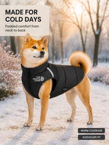 Winter Quilted Dog Vest, Sleeveless Warm Dog Clothes With Leash D‑Ring, Reflective Zipper Dog Jacket, Stand‑Collar Drawstring‑Adjustable Pet Apparel For Small, Medium And Large Dogs For Outdoor Trips - Black - View 1