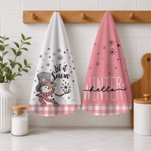 2/4/6pcs Winter Snowman Theme Printed Christmas Home Decor Kitchen Napkins, Cute Pink Hand-Drawn Style, Soft And Easy To Clean, Snowman, Snowflake, Pink And White Plaid Patterns, Winter Home Decor, Holiday Home Gift, Suitable For Kitchen Decor, Baking, Cooking, Winter Party, Christmas Season - Multicolor - View 5