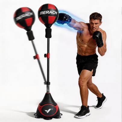 MERACH Punching Bag For Teens & Adults, Punching Bag With Stand, 53-62 Inches Height Adjustable Sand-Filled Base With Suction Cup, Boxings Equipment, Freestanding Reflex Bag Kit