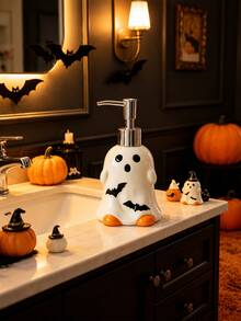 Cute Ghost Shaped Dispenser Bottle, Halloween Bathroom Accessory, Refillable Liquid Soap/Lotion Dispenser, Suitable For Sink Countertop, Pumpkin Bat Decoration, Spooky Vanity Decor, Guest Bathroom Kitchen Hand Soap Container, Autumn Holiday Home Decor Party Display Gift Creative - Multicolor - View 4
