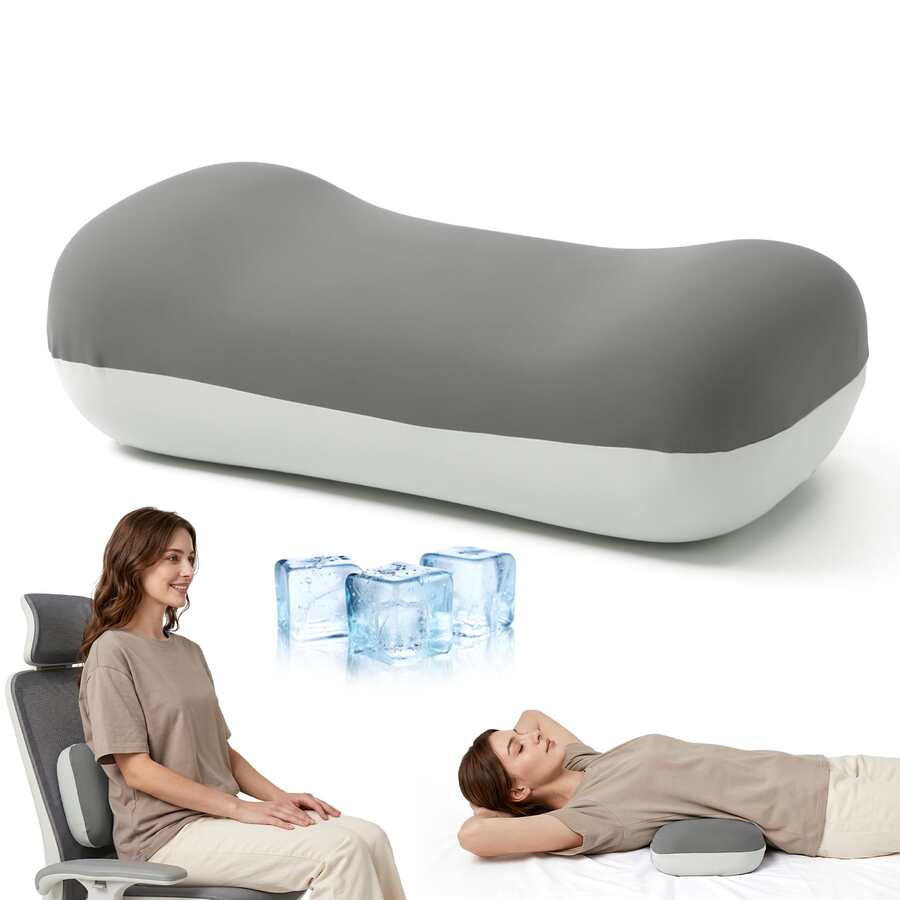 1pc Cool & Breathable Memory Foam Lumbar Support Pillow, Removable & Washable Cooling Pillowcase, Ergonomic Waist Cushion Backrest, Suitable For Back, Side, And Stomach Sleeping, Home, Sofa, Office, Car Multi-Scenario Back & Lumbar Support Pad - Grey - View 1