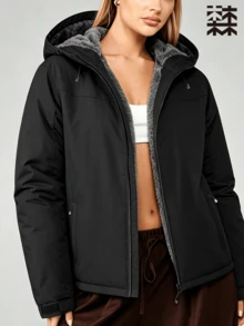 mulinsen Women's Winter Fleece Lined Hooded Windproof Jacket, Zipper Windproof Warm Coat, Suitable For Hiking And Daily Commuting - Black - View 6