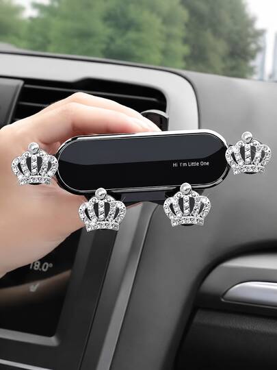 Soporte para teléfono con decoración de corona brillante para rejilla de ventilación del coche, soporte giratorio 360° para rejilla de ventilación del coche, soporte de navegación GPS manos libres con corona de strass, accesorio de interior de coche de moda para mujeres, soporte universal para teléfono con clip para rejilla de ventilación