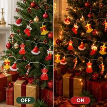 1pc 10/20 LED Christmas Candy Cane & Hat & Socks & Wallet &Bell String Light Battery Powered Hanging Fairy Lamp For Home Bedroom Yard Holiday Party Xmas Tree Fireplace Handle Christmas Decoration - Warm White - View 4