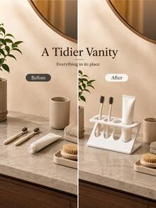 Multifunctional Bathroom Organizer-A 2-In-1 Toothbrush And Draining Rack. This Countertop Stand For Toothpaste And Dental Accessories Is Suitable For Both Bathrooms And Kitchens, Combining Stylish Design With Practicality. - Multicolor - View 4