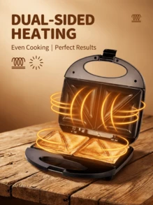 SOKANY 800W High Power Sandwich Maker, Double-Sided Heating, Non-Stick Plates, LED Indicator Light, Easy To Clean, Suitable For Bread, Pancakes, Grilling, Breakfast - Black - View 3