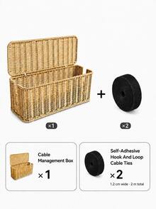 1pc Desktop Power Strip Storage Box, Woven Texture, Nordic Country Style Plastic Material, Suitable For Bedroom, Can Store Power Outlets And Cables, Living Room Decor, Autumn Home Decoration, Room Decoration - Brown - View 17