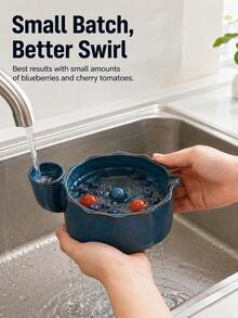 1/2pcs The Berry Swirl Ceramic Fruit Washing Bowl, Vortex Water Flow Side Inlet Design, Multi-Functional Strawberry, Blueberry And Small Fruit Colander, Quick Drainage Kitchen Strainer, Durable Ceramic Berry Washing Bowl, Suitable For Daily Home Food Preparation - Celadon Drain Bowl - View 6