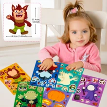 Halloween Kids Face-Swap Interactive Puzzle 6-Piece Set, Cartoon Werewolf Ghost Vampire Pumpkin Grim Reaper 6 Styles, Children's Free Combination Eyes Mouth Nose Face-Changing Interactive Toy, Can Be Stuck On Notebooks Water Cups Pumpkins Windows Walls Gift Boxes - Multicolor - View 10