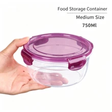 [1pc]Round Airtight Fresh-Keeping Lunch Box, Refrigerator Fruit Plastic Meal Box, Daily Kitchen Fresh-Keeping Bowl, Capacity 400-2000ml Optional - View 14