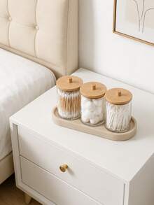 1/3/4-Piece Makeup Swab Storage Set – Plastic Jars With Lids (Suitable For Makeup Sponges, Dental Floss, And Toothpicks), Bamboo Bathroom Accessories, Bathroom Storage Canisters With Lids - View 7