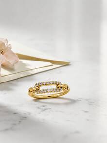 1pc Women's Gold Oval Diamond Ring, Elegant & Fashionable, Suitable For Party Or Commute, Luxury Gift Jewelry For Women - Gold - View 8