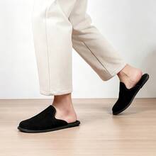 Men's Plus Size Oversized Suede Half-Slipper, Simple Backless Design, Easy Slip-On, Soft Upper Fits Foot Shape - Black - View 9