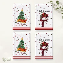 2/4/6pcs Christmas Theme Printed Christmas Home Decor Kitchen Napkins, Classic Red & Green Holiday Hand-Painted Style, Soft & Easy To Clean, Santa Claus, Christmas Tree, Snowflake Patterns, Christmas Gifts, Kitchen Decor, Baking, Cooking, Christmas Party, Christmas Table Decor, Kitchen Accessories - Multicolor - View 9