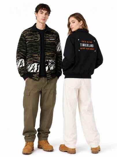 Timberland Nueva chaqueta cortavientos para hombre, chaqueta casual para deportes al aire libre con cuello alto, holgada y reversible