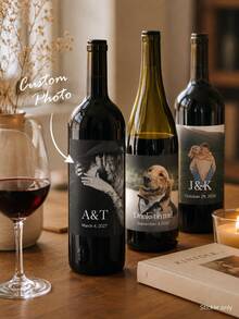 Custom Photo Wine Labels - Personalized Wedding Bottle Labels With Name And Date, Waterproof Anniversary Party Stickers - Multicolor - View 3