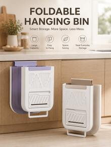 1Pc Aesthetic Wall‑Hanging Foldable Trash Bin, Thick Large‑Capacity Kitchen Garbage Container, Cream Tone Cabinet Door Hanging Waste Bucket, Multi‑Scene Household Storage Organizer - Multiple Styles - View 1