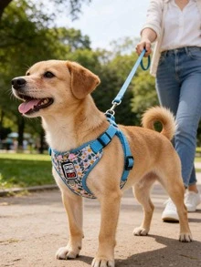 1se Dog Leash Set, Soft Mesh Anti-Zipper, Adjustable Reflective, Suitable For Small To Medium-Sized Dogs, For Walks, Running, And Training. Floral Print Leash - Multicolor - View 2