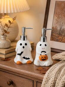 Cute Ghost Shaped Dispenser Bottle, Halloween Bathroom Accessory, Refillable Liquid Soap/Lotion Dispenser, Suitable For Sink Countertop, Pumpkin Bat Decoration, Spooky Vanity Decor, Guest Bathroom Kitchen Hand Soap Container, Autumn Holiday Home Decor Party Display Gift Creative - Multicolor - View 2