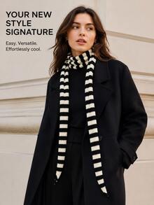 1pc Striped Thin Knit Scarf, Unique Sausage Shape, Atmospheric Decorative Narrow Scarf For Women, Fashion Item - Multicolor - View 6