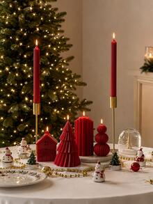 Assorted Styles Scented Christmas Candle Centerpiece Set, Made Of Soy Wax And Paraffin, Red Slender Gear Candles, Exquisite Design, Suitable For Home Decor, Christmas Gift, Women's Gift, Winter Gift, Best Friend Gift - Claret - View 3