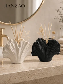 1pc Wabi Sabi Retro Textured Ginkgo Petal Resin Vase, Matte Black & Speckled Cream White Dual Function Reed Diffuser Bottle & Dry Flower Holder, Zen Ins Aesthetic Decor For Living Room Bathroom Homestay Gift - Ginkgo Leaf Travel Bottle - View 7