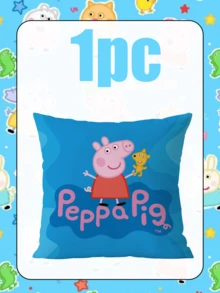 Peppa Pig بطانية وسادة رمي بتصميم شخصية مربعة عصرية، خلفية زرقاء ساطعة بنمط موجي مع زخرفة دب تيدي، غلاف وسادة من البوليستر المتين والخفيف الوزن، بطانية وسادة ديكوري للأريكة، هدية مثالية - متعدد الألوان - مشاهدة 10
