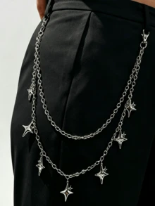 1pc Fashion Shining Star Pants Chain Multi Layer Metal Waist Chain Hanging Chain Personalized Versatile Pants Chain - Silver - View 5