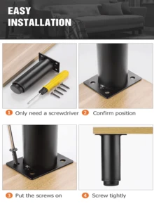 4 buah Kaki Furnitur yang Dapat Diatur, Baja Canai Dingin, Hitam Putih, Pengganti Kaki Meja, Kabinet, Sofa, Kaki Logam, Perlengkapan Furnitur. - MultiWarna - View 7