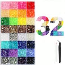 32,000pcs/40 Colors/6mm Flat Back Rhinestone Set, Multi-Color Handmade Gemstone Set With Pickup Pen And Tweezers, Suitable For DIY, Clothing, Shoes, Shiny Decorations, Colorful Mixed Palette - Multicolor - View 1