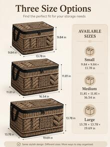2D Flat Woven Texture Print Foldable Storage Box With Lid And Sturdy Zipper, Large Capacity Household Storage Basket, Suitable For Moving, Seasonal Clothing Change, Living Room And Garage Shelf Storage - Multicolor - View 6