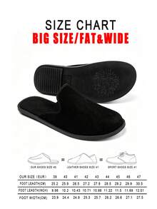 Men's Plus Size Oversized Suede Half-Slipper, Simple Backless Design, Easy Slip-On, Soft Upper Fits Foot Shape - Black - View 2
